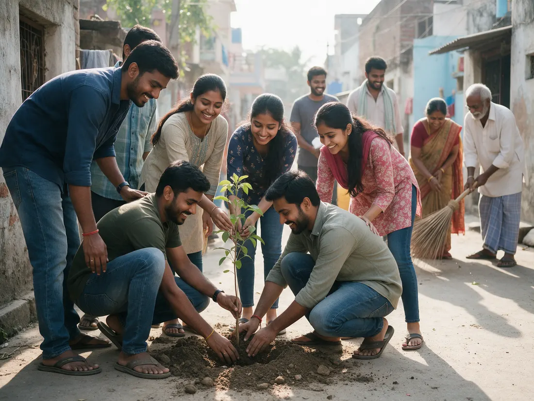 Residents planting a sapling together