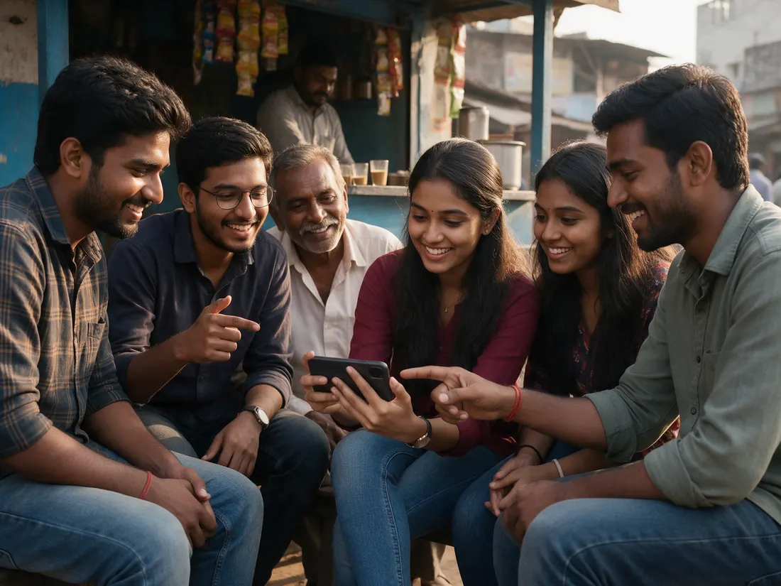 Friends watching a video together on a phone