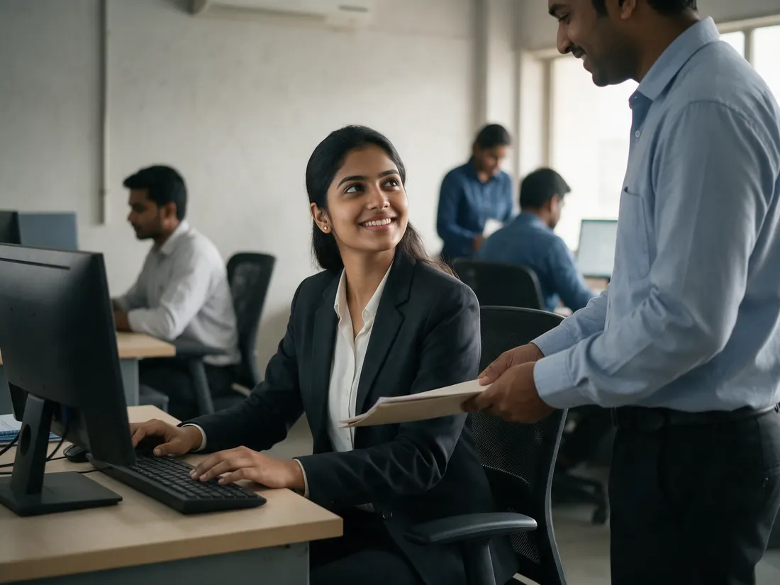 A young woman at work in an office